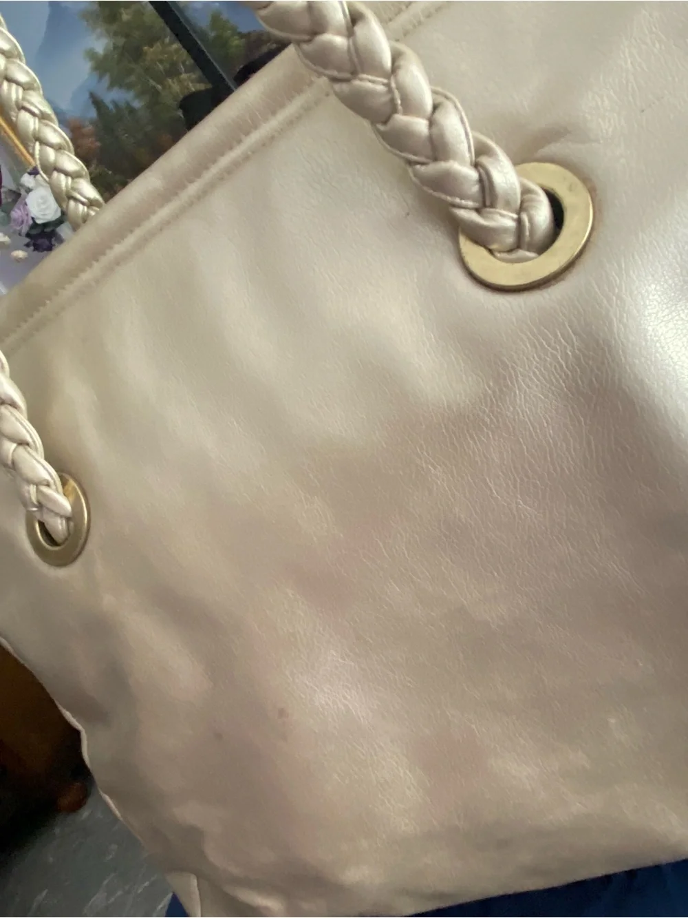 Lancôme Paris Gold Metallic Tote / Overnight Bag Braided Rope Handles Champagne - Picture 7 of 13